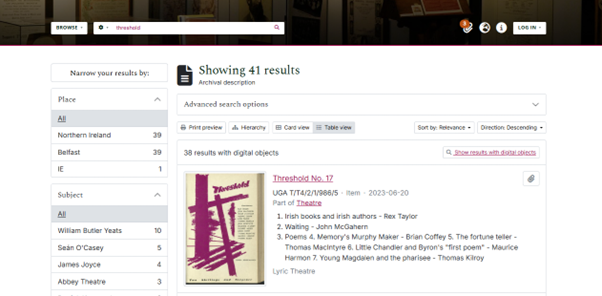 Screenshot showing digital collections